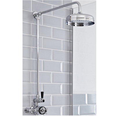 Homestylestore Chrome And Black Grand Rigid Riser With Exposed Thermostatic Mixer Valve And Round Shower Head from B&Q