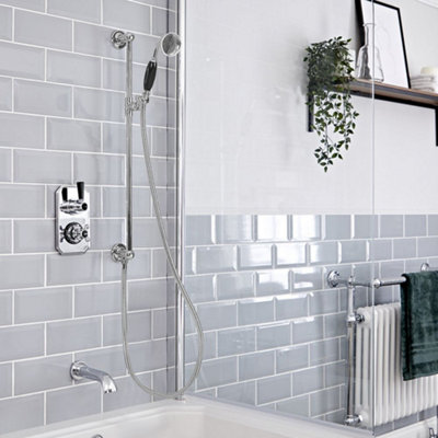 Homestylestore Chrome And Black Diverter Thermostatic Mixer Valve With Riser Rail Kit And Wall Mounted Bath Spout from B&Q