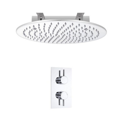 Homestylestore Chrome Thermostatic Mixer Valve With 400mm Recessed Round Shower Head from B&Q