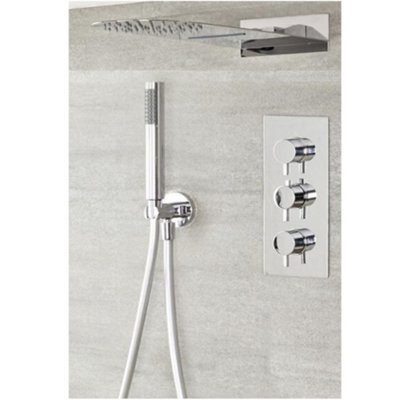 Homestylestore Chrome Thermostatic Mixer Valve With 200 X 500mm Wall Mounted Waterblade Shower Head And Hand Shower from B&Q