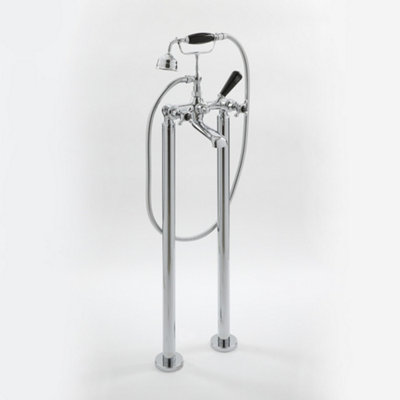 Homestylestore Chrome And Black Freestanding Bath Shower Mixer Tap With Crosshead Handles from B&Q