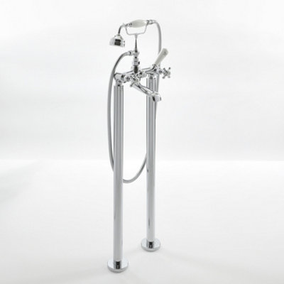 Homestylestore Chrome And White Freestanding Bath Shower Mixer Tap With Crosshead Handles from B&Q