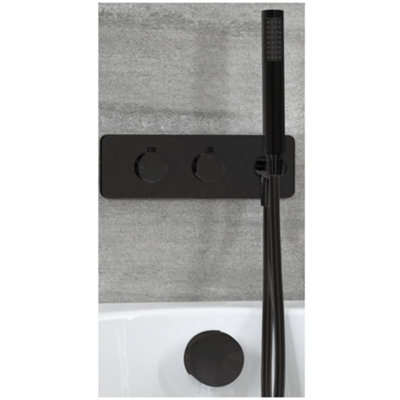 Homestylestore Black Twin Diverter Thermostatic Mixer Valve With Hand Shower And Overflow Bath Filler from B&Q