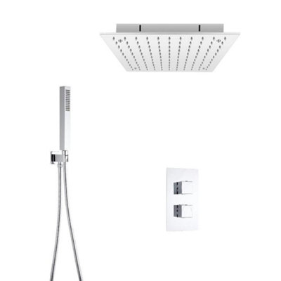 Homestylestore Chrome Thermostatic Mixer Valve 400mm Square Recessed Shower Head And Hand Shower Kit from B&Q