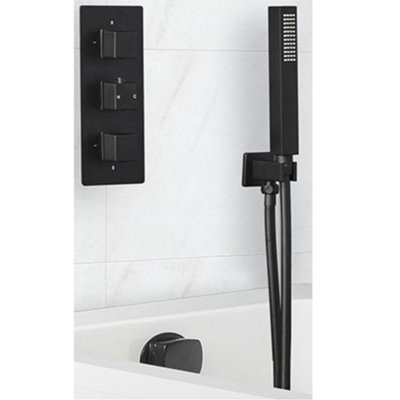 Homestylestore Black Thermostatic Mixer Valve With Hand Shower Kit And Overflow Bath Filler from B&Q