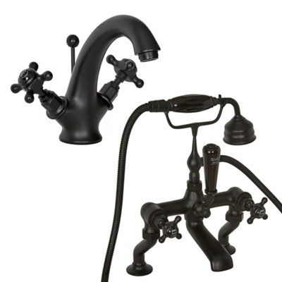 Homestylestore Black Nickel Mono Bathroom Basin Mixer Tap And Bath Tap Hand Shower from B&Q