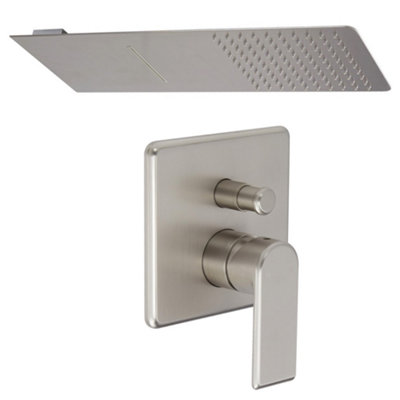 Homestylestore Brushed Nickel Manual Diverter Mixer Valve With 200 X 500mm Wall Mounted Waterblade Shower Head from B&Q
