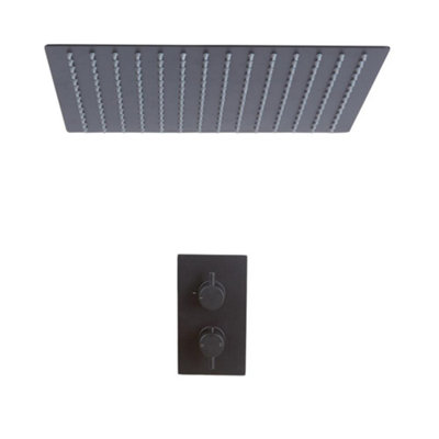 Homestylestore Black Concealed Thermostatic Mixer Valve With 400mm Square Recessed Shower Head from B&Q