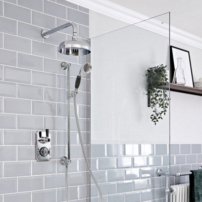 Homestylestore Chrome And Black Thermostatic Mixer Valve With Round Shower Head And Riser Rail Kit from B&Q