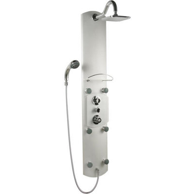 Homestylestore Chrome Exposed Aluminium Thermostatic Shower Tower Panel With Shower HeadHand Shower And Body Jets from B&Q