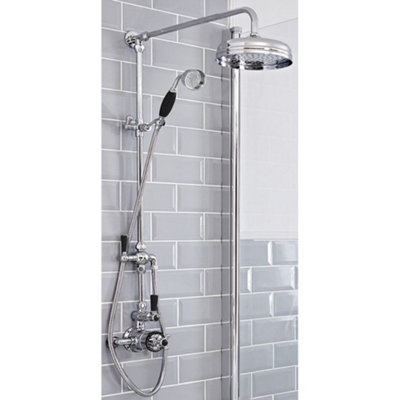 Homestylestore Chrome And Black Grand Rigid Riser With Exposed Thermostatic Mixer ValveShower Head And Hand Shower from B&Q