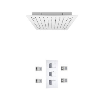 Homestylestore Chrome Thermostatic Mixer Valve With 400mm Square Recessed Shower Head And Body Jets from B&Q