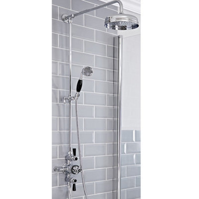 Homestylestore Chrome And Black Rigid Riser With Exposed Thermostatic Mixer ValveRound Shower Head And Hand Shower from B&Q