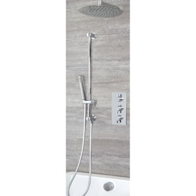 Homestylestore Chrome Thermostatic Mixer Valve With Wall Mounted 300mm Shower HeadRiser Rail And Overflow Bath Filler from B&Q