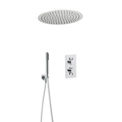 Homestylestore Chrome Thermostatic Mixer Valve 400mm Round Recessed Shower Head Hand Shower Kit from B&Q