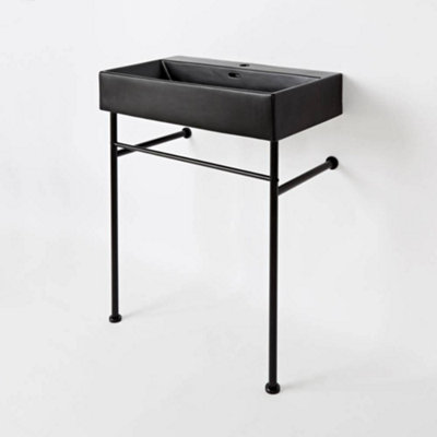 Homestylestore Black 1 Tap Hole Bathroom Basin Sink And Washstand 750 X 420mm from B&Q