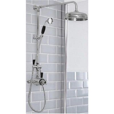 Homestylestore Chrome And Black Rigid Riser With Dual Exposed Thermostatic Mixer ValveShower Head And Hand Shower from B&Q