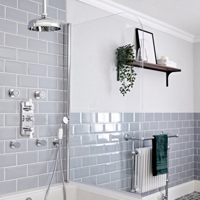 Homestylestore Chrome And White Thermostatic Mixer Valve With 205mm Round Shower HeadBody Jets And Hand Shower from B&Q