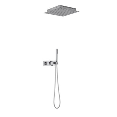 Homestylestore Chrome Thermostatic Mixer Valve With 400mm Square Recessed Shower Head And Hand Shower from B&Q