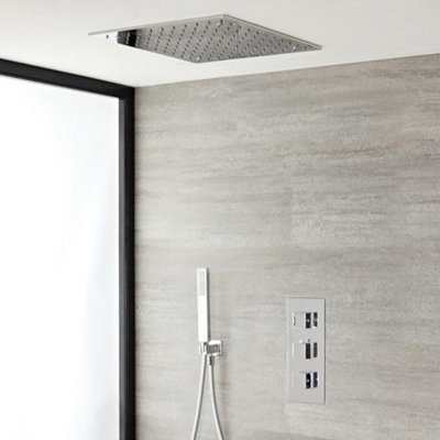 Homestylestore Chrome Thermostatic Mixer Valve With 400mm Square Recessed Shower Head And Hand Shower Kit from B&Q
