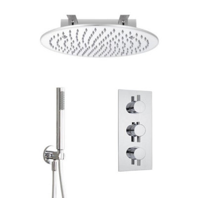 Homestylestore Chrome Thermostatic Mixer Valve With 400mm Round Recessed Shower Head And Hand Shower Kit from B&Q