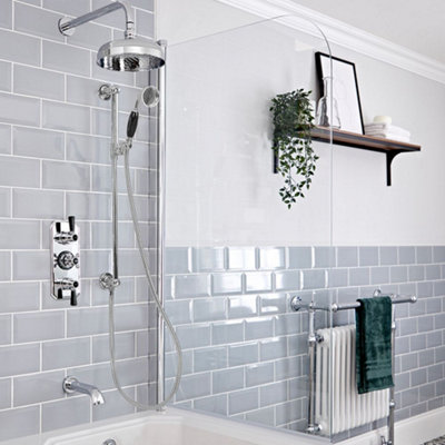 Homestylestore Chrome And Black Thermostatic Mixer Valve With Round Shower HeadRiser Rail Kit And Bath Spout from B&Q