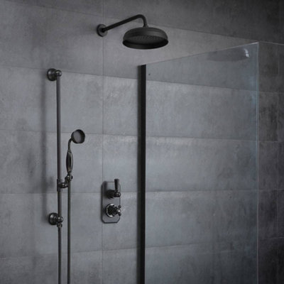 Homestylestore Black Thermostatic Mixer Valve With Round Shower Head And Riser Rail Kit from B&Q
