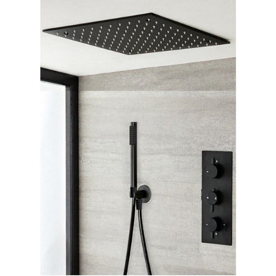 Homestylestore Black Concealed Thermostatic Mixer Valve With 400mm Square Recessed Shower Head And Hand Shower Kit from B&Q