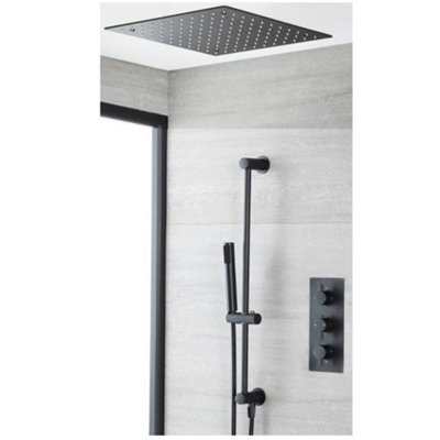 Homestylestore Black Thermostatic Mixer Valve With Riser Rail Kit And Recessed Shower Head from B&Q