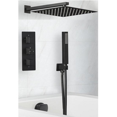 Homestylestore Black Thermostatic Mixer Valve With 300mm Shower HeadHand Shower Kit And Overflow Bath Filler from B&Q