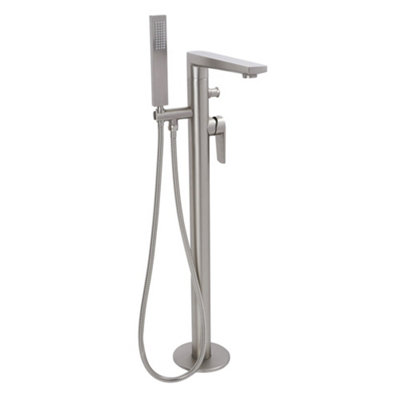 Homestylestore Brushed Nickel Freestanding Bath Shower Mixer Tap With Hand Shower Handset from B&Q