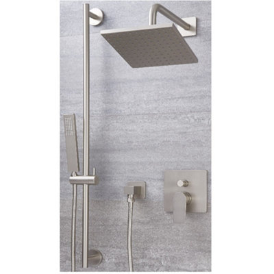 Homestylestore Brushed Nickel Manual Diverter Mixer Valve With 200mm Square Shower Head And Hand Shower Rail Kit from B&Q