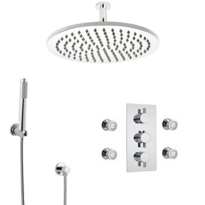 Homestylestore Chrome Thermostatic Mixer Valve With 300mm Ceiling Mounted Shower HeadHand Shower Kit And Body Jets from B&Q