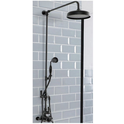 Homestylestore Black Grand Rigid Riser With Twin Exposed Thermostatic Mixer ValveRound Shower Head And Hand Shower from B&Q