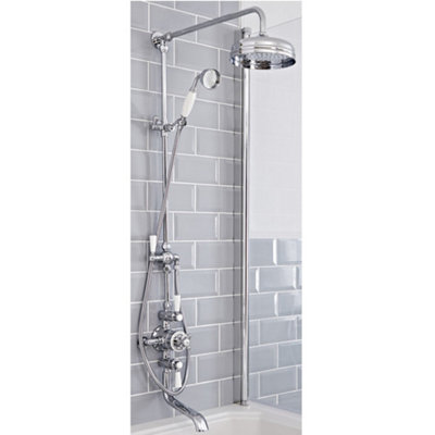 Homestylestore Chrome And White Rigid Riser Exposed Thermostatic ValveShower HeadHand Shower And Bath Spout from B&Q
