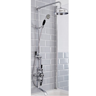 Homestylestore Chrome And Black Rigid Riser Exposed Thermostatic ValveShower HeadHand Shower And Bath Spout from B&Q