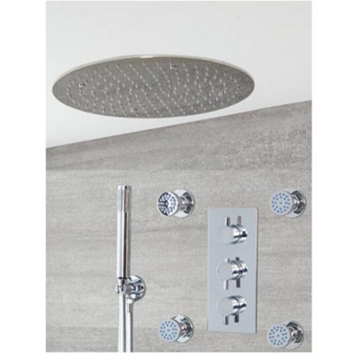 Homestylestore Chrome Thermostatic Mixer Valve 400mm Recessed Shower HeadHand Shower Kit And Body Jets from B&Q