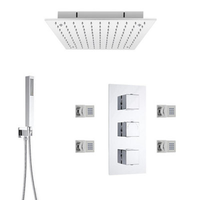 Homestylestore Chrome Thermostatic Mixer Valve With 400mm Recessed Shower HeadHand Shower Kit And Body Jets from B&Q