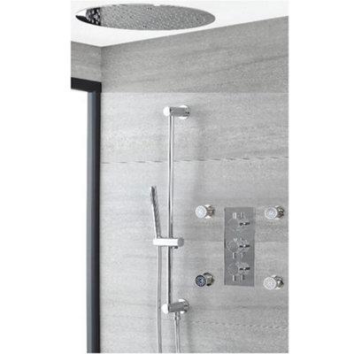 Homestylestore Chrome Thermostatic Mixer Valve 400mm Recessed Shower HeadRiser Rail Kit Body Jets from B&Q
