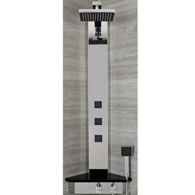 Homestylestore Chrome And Black Corner Thermostatic Shower Tower Panel With Shower HeadHand Shower And Body Jets from B&Q