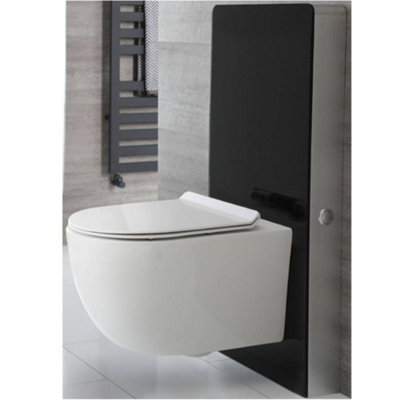 Homestylestore Black Toilet Wc Unit With White Wall Hung Rimless Pan 483mm from B&Q