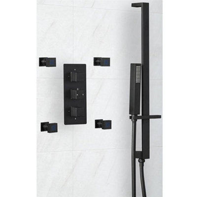 Homestylestore Black Thermostatic Mixer Valve With Riser Rail Kit And Body Jets from B&Q