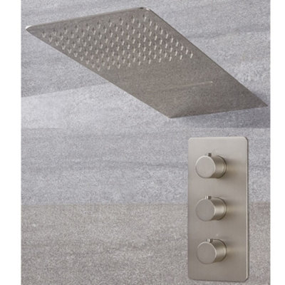 Homestylestore Brushed Nickel Thermostatic Mixer Valve 200 X 500mm Wall Mounted Waterblade Shower Head from B&Q