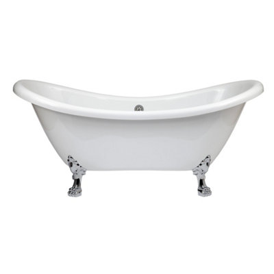 Homestylestore White 1750 X 730mm Bathroom Double Ended Freestanding Slipper Bath With Chrome Claw Feet from B&Q