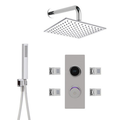 Homestylestore Chrome Digital Thermostatic Shower With 300mm Wall Mounted Shower HeadHand Shower And Body Jets from B&Q