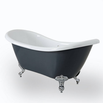 Homestylestore Stone Grey 1750 X 730mm Bathroom Double Ended Freestanding Slipper Bath With Chrome Feet from B&Q
