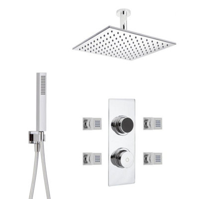 Homestylestore Chrome Digital Thermostatic Shower 300mm Ceiling Mounted Shower HeadHand Shower And Body Jets from B&Q