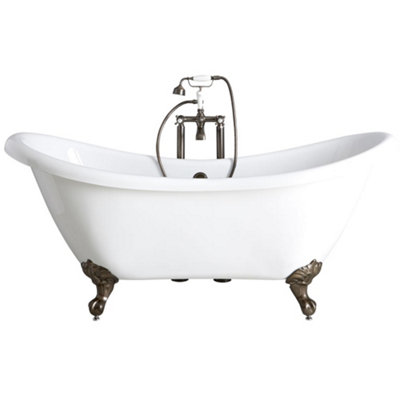 Homestylestore White 1750 X 730mm Bathroom Double Ended Freestanding Slipper Bath With Brushed Gold Feet from B&Q