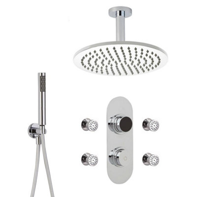 Homestylestore Chrome Digital Thermostatic Shower With 300mm Ceiling Mounted Shower HeadHand Shower And Body Jets from B&Q