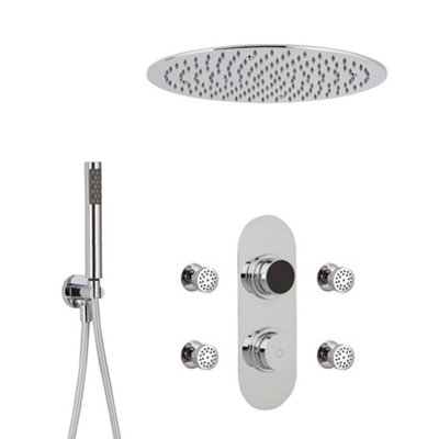 Homestylestore Chrome Digital Thermostatic Shower With 400mm Round Recessed Shower HeadHand Shower And Body Jets from B&Q